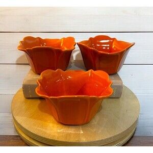 Vtg Pier One Imports Tangerine Orange Flower Petal Berry Rice Bowls Set Of 3